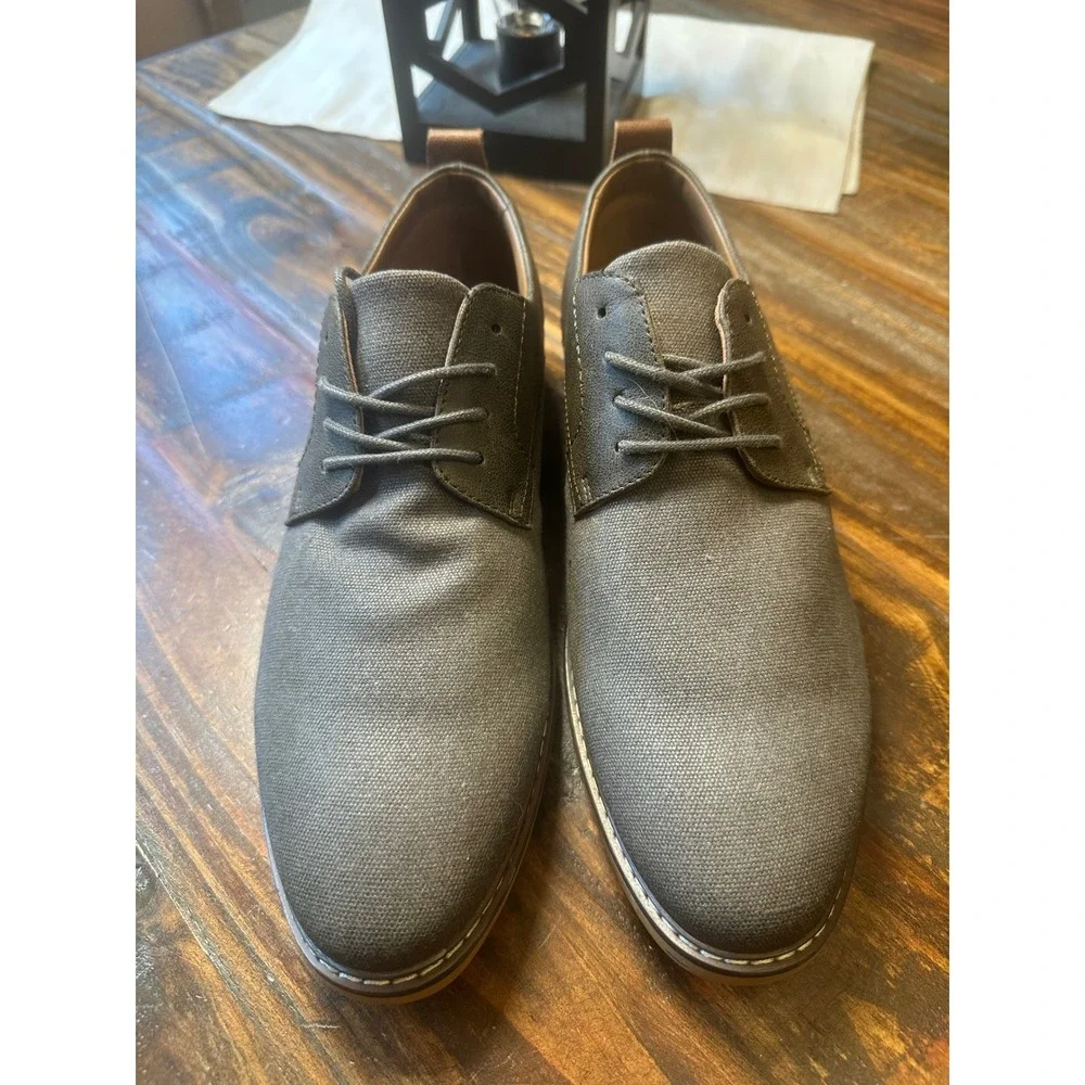 George Mens Dress Shoe Grey Brown Canvas Mixed Media Memory Foam Size 8.5 NWOT